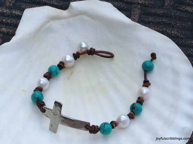 pearl & turquoise cross bracelet